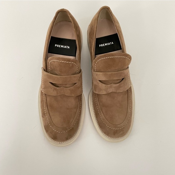 Women PREMIATA Suede Beige tan brown chunky penny Loafer Womens 38 8 Italy Luxury